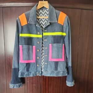 House of Holland Denim Jacket with Neon Accents